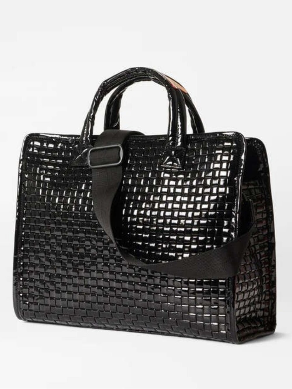 NWT MZ WALLACE MEDIUM BOX TOTE LAPTOP BAG - BLACK LACQUER WOVEN - Picture 3 of 9